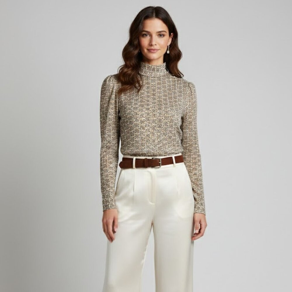 Zara Refined Mock Neck Chiffon Blouse XS NWOT